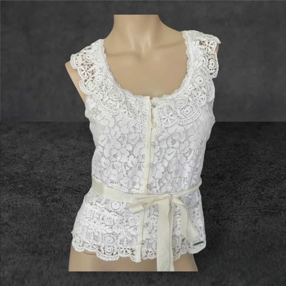 Abercrombie Y2K Boho Festival Eyelet Top With Sash
